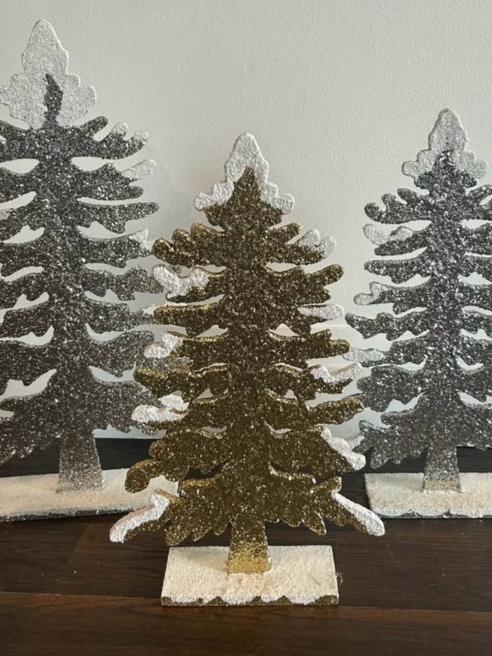 Sparkling Gold & Silver Glitter Holiday Tree Décor - Set of 3
